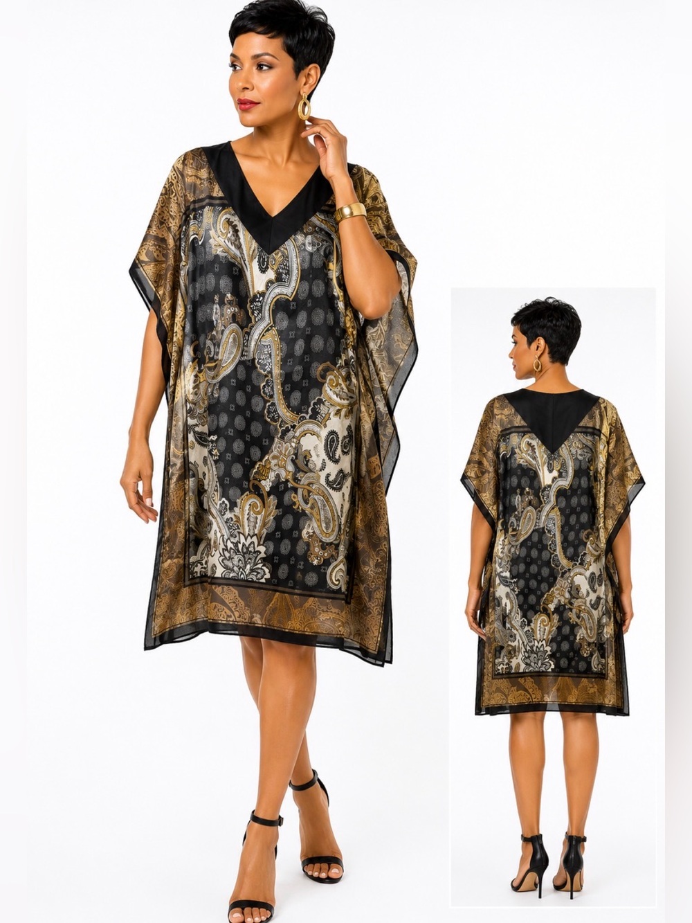 RELAX Women’s Black & Gold Paisley Kaftan